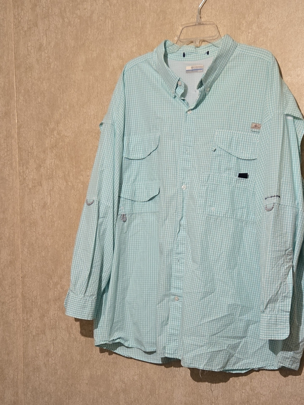 Columbia Men’s Light Blue Plaid Fishing Shirt Jacket